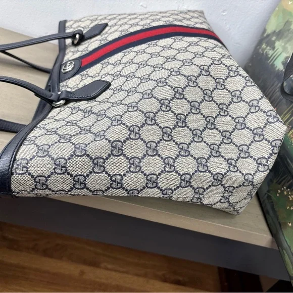 Gucci GG Supreme Monogram Textured Calfskin Web Medium Ophidia Shopping Tote - Picture 7 of 16